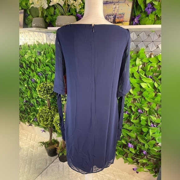 TRUTH & FABLE Women's XS Blue Chiffon Keyhole Neckline Dress Half Sleeve Lined - Picture 7 of 14